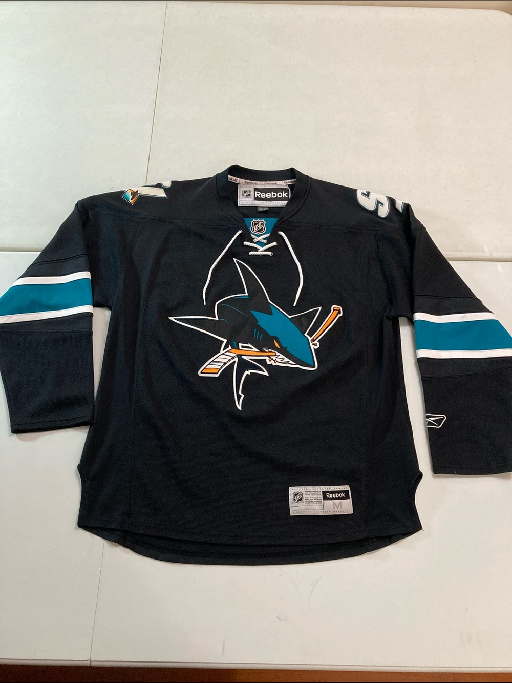 Reebok Black Teal White San Jose Sharks Mens Hockey Jersey